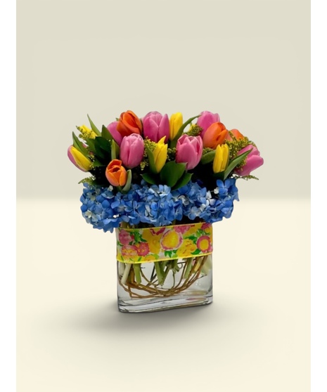 Tulips in Blue Hydrangea